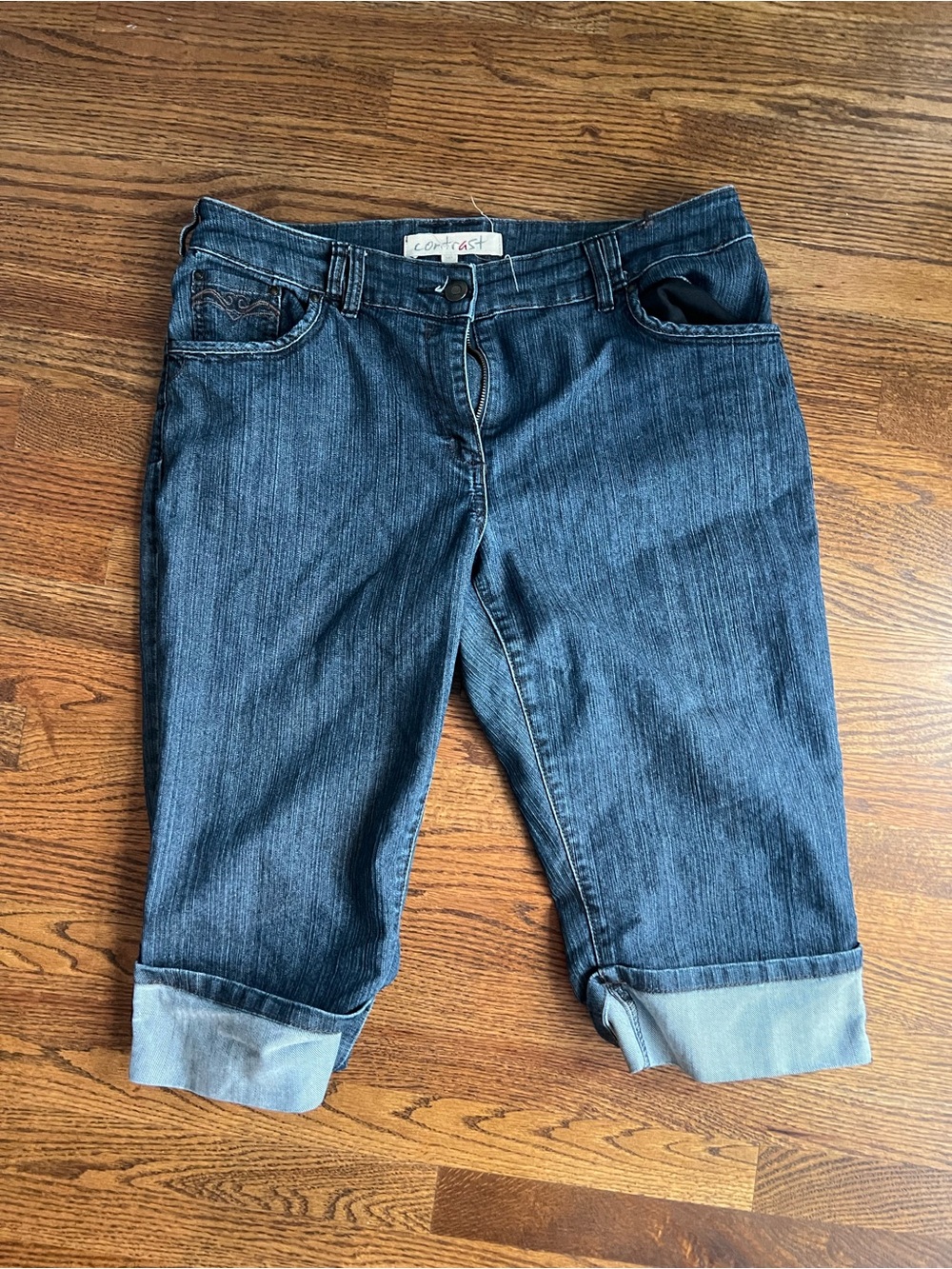 Women's Dark Blue Cuffed contrast size 14 Capri Jeans